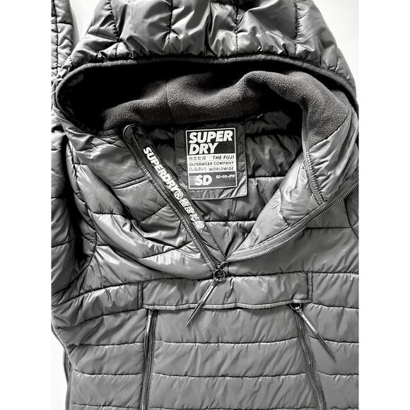 SUPERDRY Womens Sz 12 Pullover Puffer Jacket with Hood Black 1/4 Zip UK 16 EU 44 - Picture 10 of 12